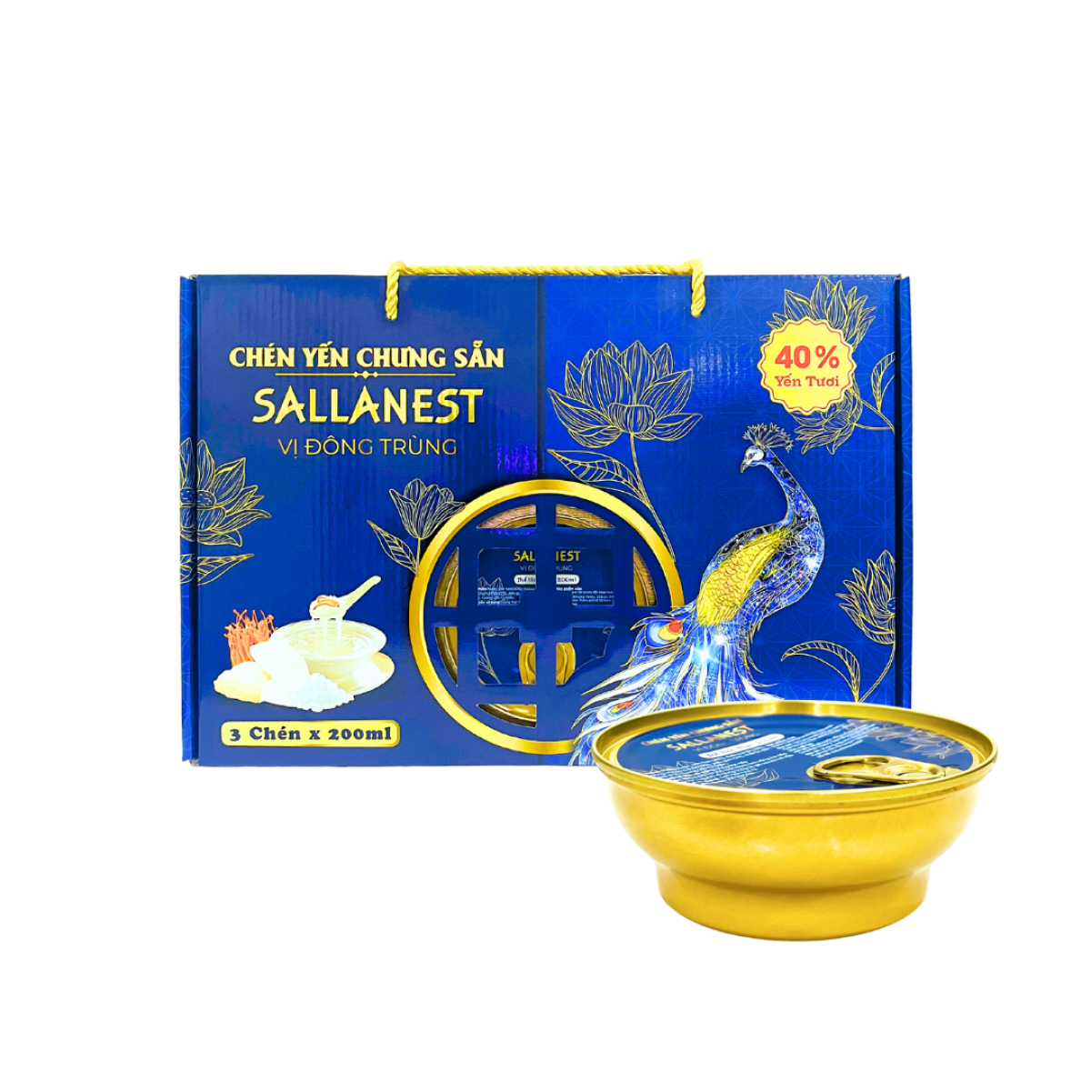 Chén Yến Chưng Sẵn Sallanest 40% Vị Đông Trùng 